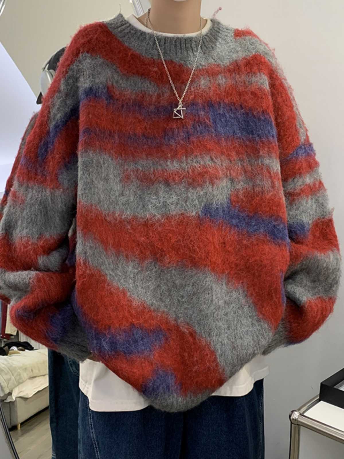 Men's 2024 Autumn Winter Retro Tie-dyed Sweater Tops O-neck Knitted Pullover Tops Men Long Slve Loose Jumpers P159 S260921AJA5