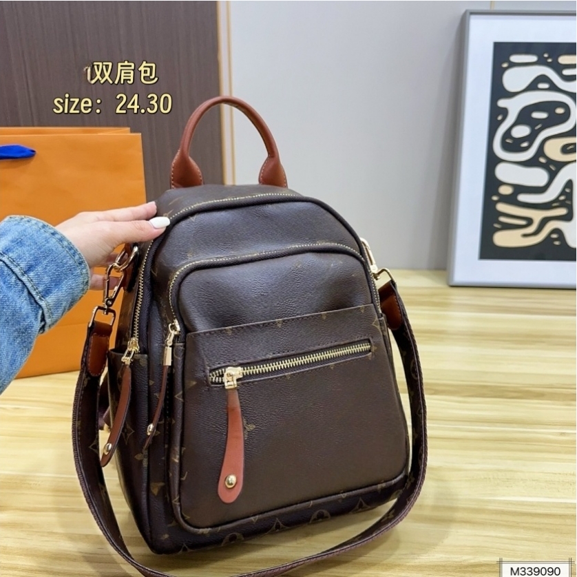 Zaino classico da donna con monogramma Zaino da viaggio in tela vintage Borsa a tracolla da scuola con cerniera e manico superiore in pelle