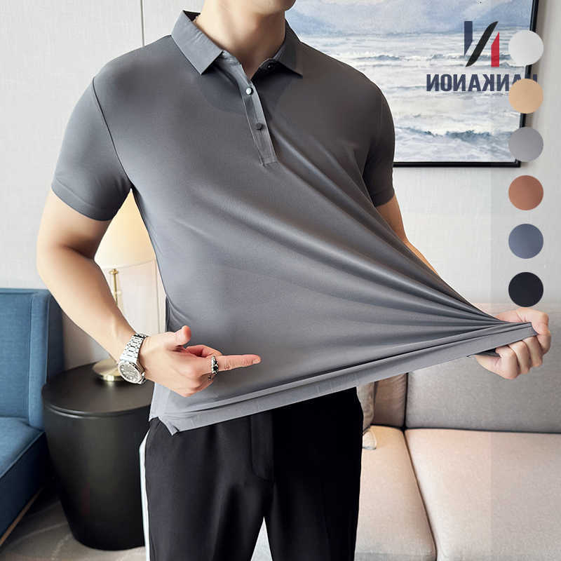 Casual Shirts Ice Silk Men's High Elastic Seamless T-shirt Summer Thin Shirt Solid Color Collar Short SLeeve Brown Top Business Leisure H260921