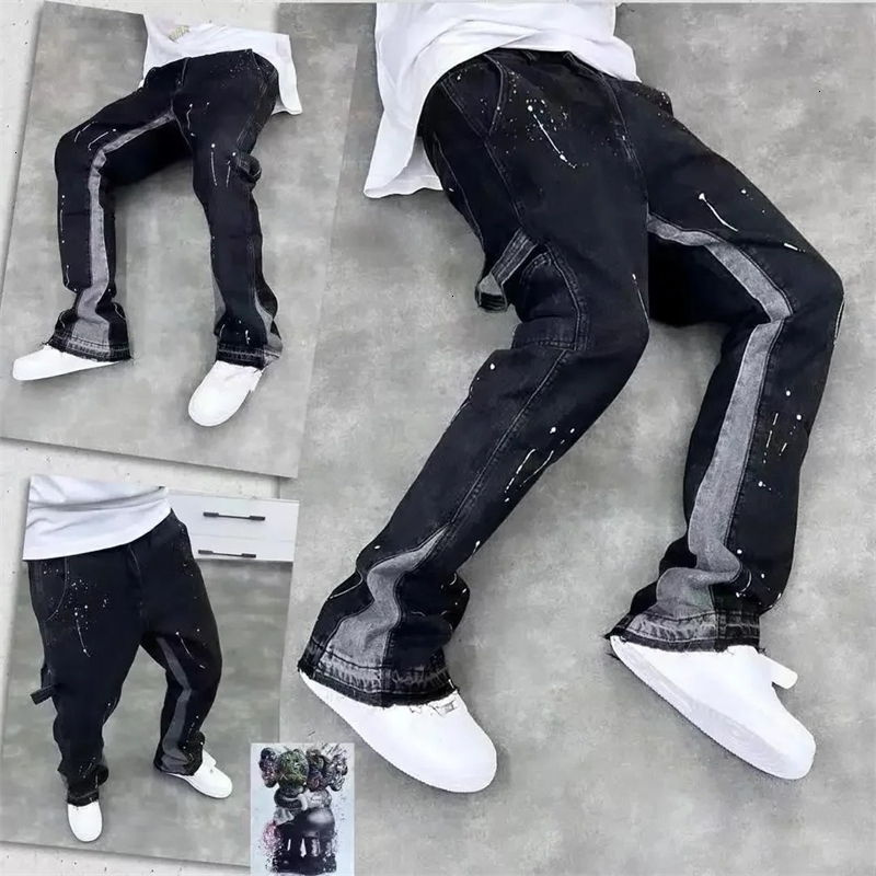 Men Jeans Trendy High Street Mens Jeans Loose Fit Straight Leg Casual Drag Trousers trousers American Style Vintage Vibe Micro Flare Denim Pants