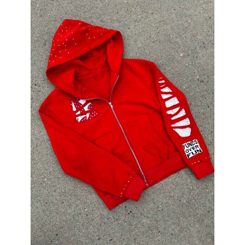 New American Street Hip-Hop Rock Style Printed Loose Zip-Up Hooded Sweatshirt Jacket
