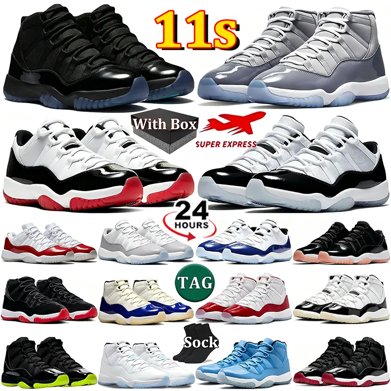 With Box 11 11s Basketball Shoes Mens Womens Shoes Designer Sneakers Violet Low 25th Anniversary Concord Space Jam Sports Shoes Athletic Shoe