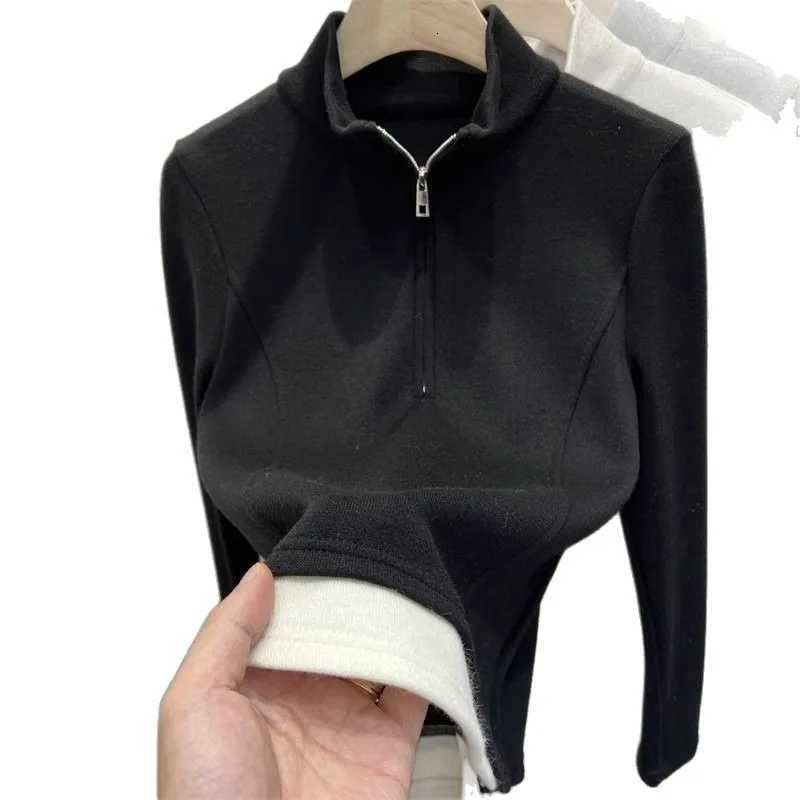 Women's T-Shirt Women Half Zip Stand Collar Long Sleeve T Shirt Slim Fit Casual Pullover Autumn Winter Inner Layering Tops Q260921