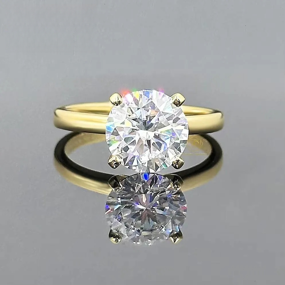 14K Real D 3ct Moissanite Custom Diamond Round Cut Engagement Rings for Women Yellow Gold Unique Style