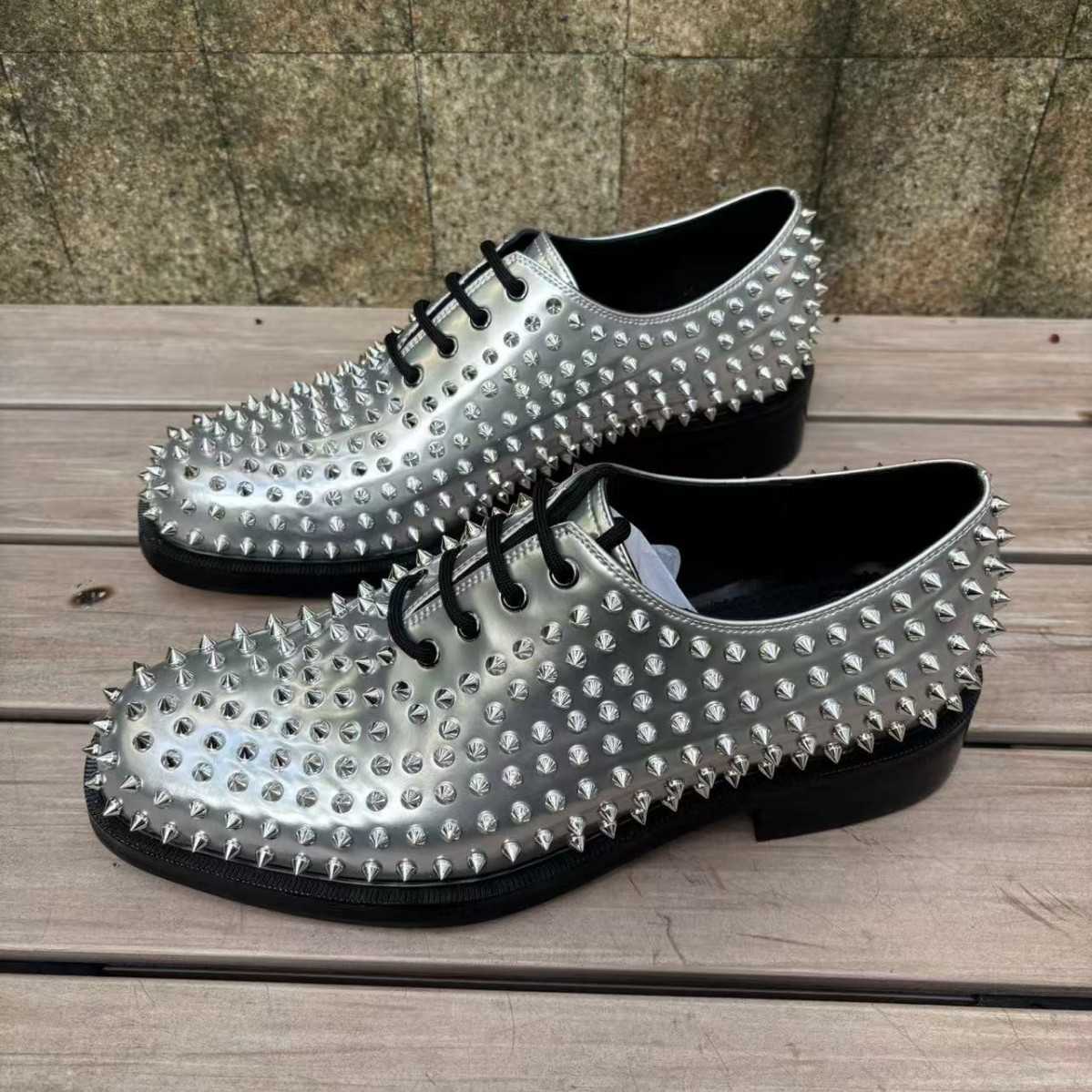 Dress Shoes Men's Shoes Genuine Leather Men's Shoes with Rhinestones and Mixed Studs