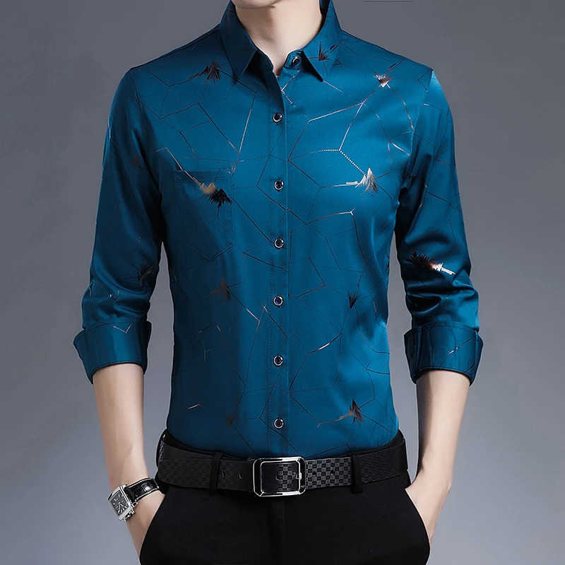 Men's Men's New Casual Shirts Casual Printed Long Sleeved Lapel Shirt for Spring and Autumn Fashion Comfortable Wrinkle Free Top Without I