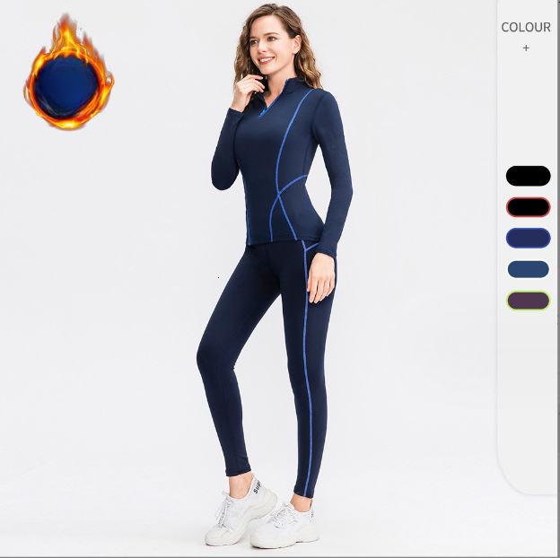 Cross-Border, Year-Round, Plus-Size Autumn/Winter Fleece-Lined Fitness Tracksuit For Women, Tight-Fitting Athlic Running And Training Yoga Outfit, T