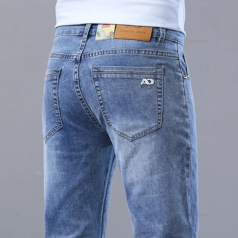 High Quality Spring Autumn Men's Slim Jeans Stylish Casual Stretch Fabric Denim Pants Classic Trousers Smoke Gray Plus Size 40 26L0921