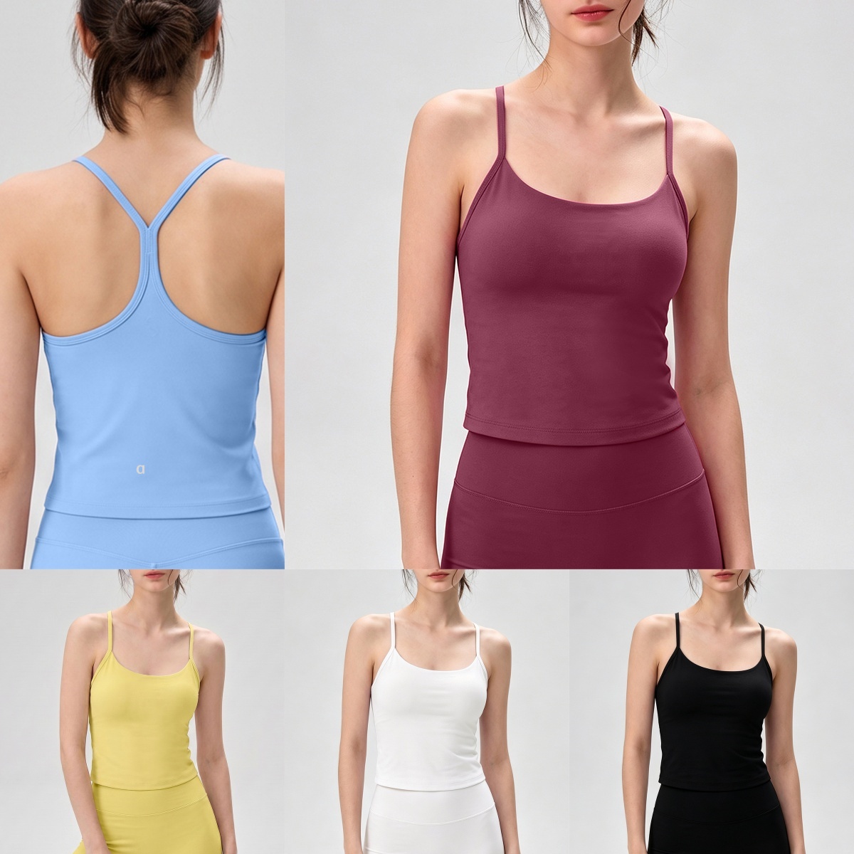 A2539 Women's Nylon Yoga Vest with Fixed Cups Inner Top Outer Shock Absorbent Sports Bra Womens Fitness Running Tank