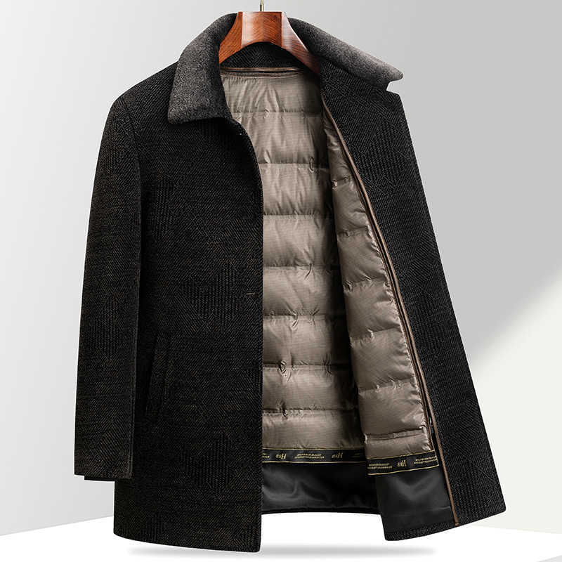 Winter Men's Wool Blends 2024 New Men's Woolen Coat Medium Long Detachable Down Inner Tank Middle aged Dad's Woolen Coat Warm and Col