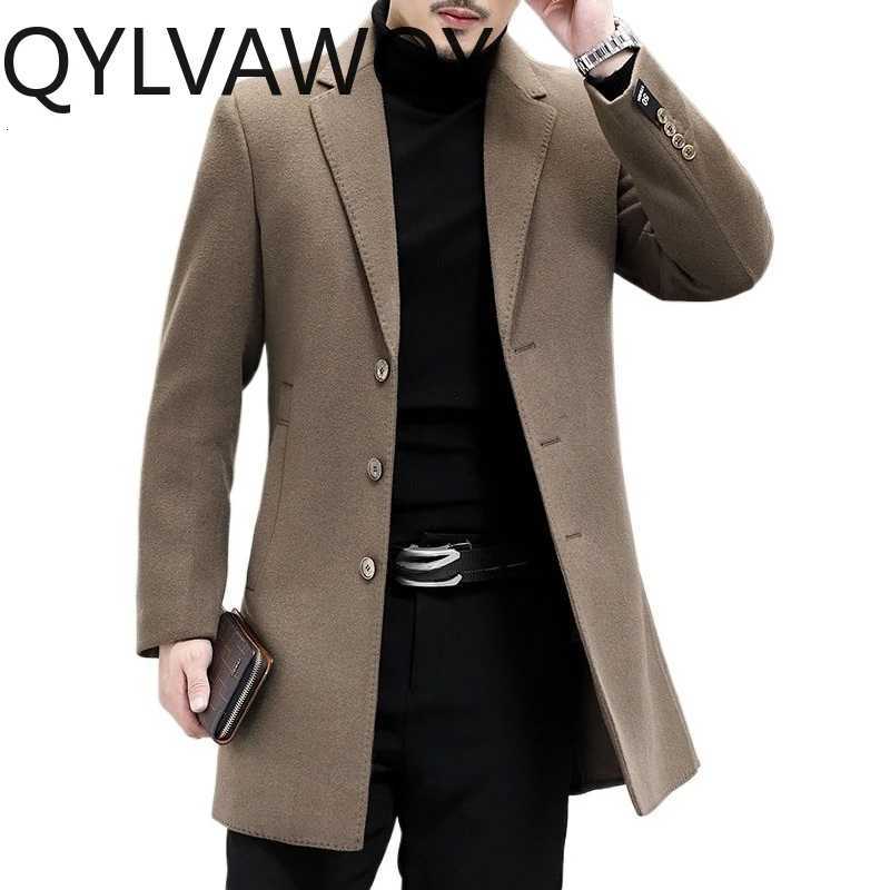 Blends QYLVAWOY Men's Wool Jacket Double faced Woolen New Autumn Winter Jackets Mid Length Trench Coat Slim fit Clothes for Man D260921 3b