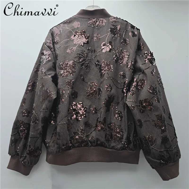 Jacket Women's Jackets Fashion Long-sleeved Women's Autumn New Korean Heavy Sequined Printed Baseball Jersey Shoulder-length Sleeve Cardig