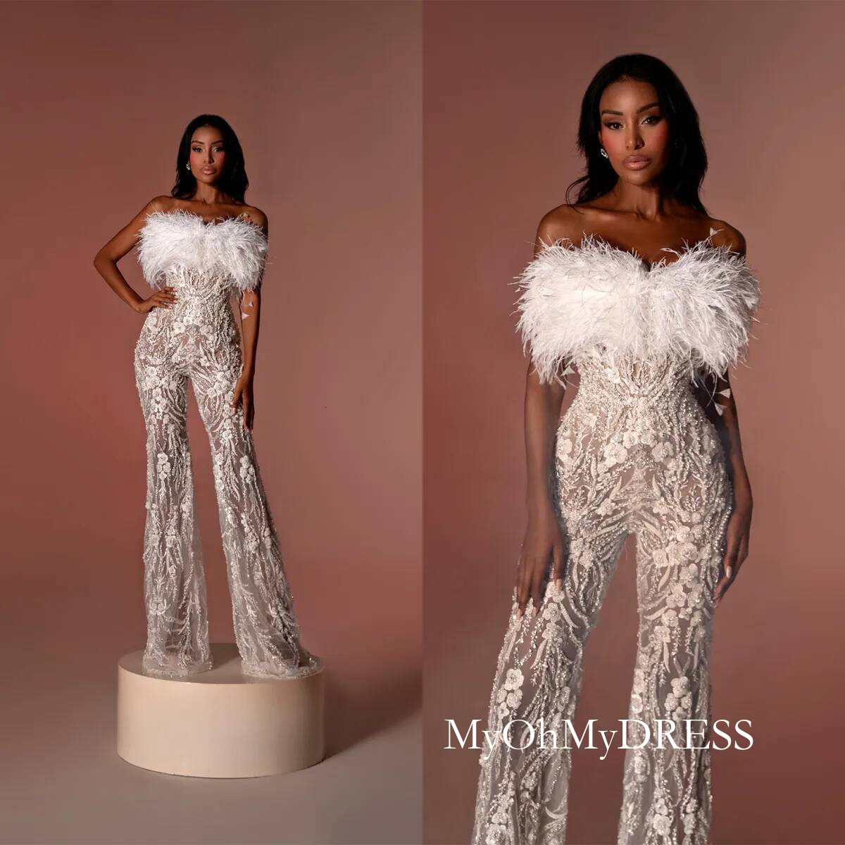 Classic Feather Wedding Dress Sequins Pearls Bridal Gowns Appliques Lace Illusion Custom Made Bride Dresses Vestido De Novia Y921