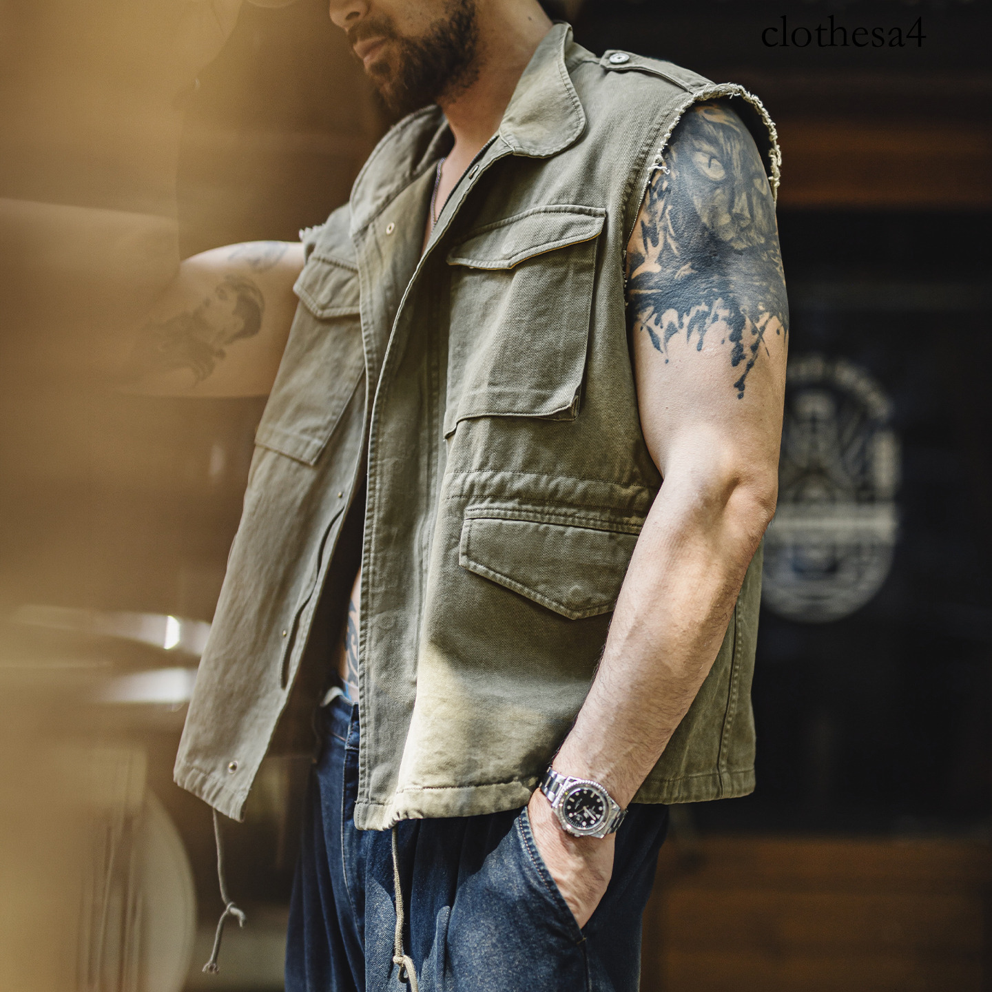Maden Vintage M65 Modified Multi Pocket 100% Cotton Sleeveless Tactical Utility Field Jacket Vest Men Outwear Casual Autumn