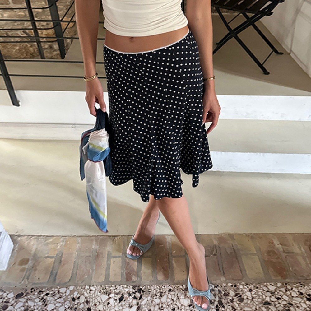 Summer Fashion New French Medium and Long Printed Polka Dot Skirt Retro Hip Wrapped Fishtail Skirt