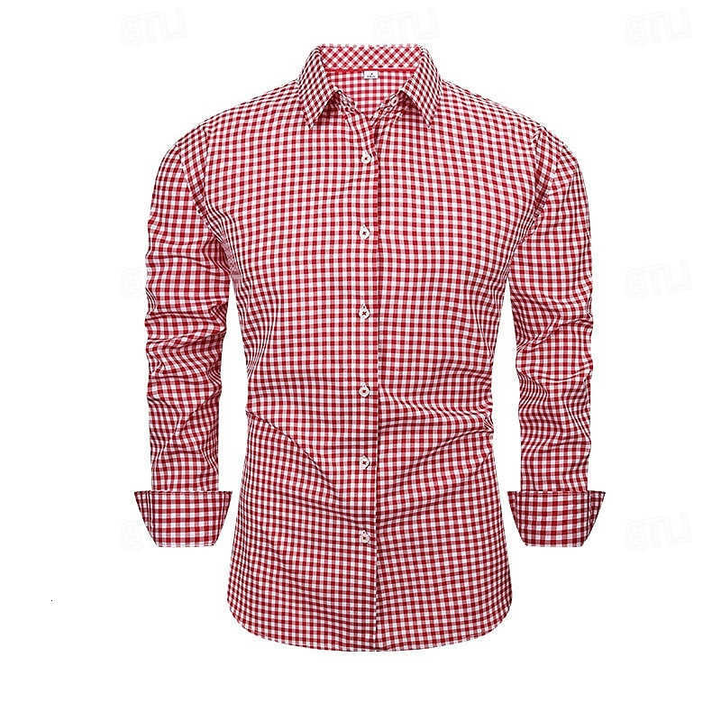 Men's Shirts Men's Clothing Casual Summer Shirts Casual Button-down Shirts Long-sleeved Checkered Lapels Hawaiian Vacation Wear Comfortabl