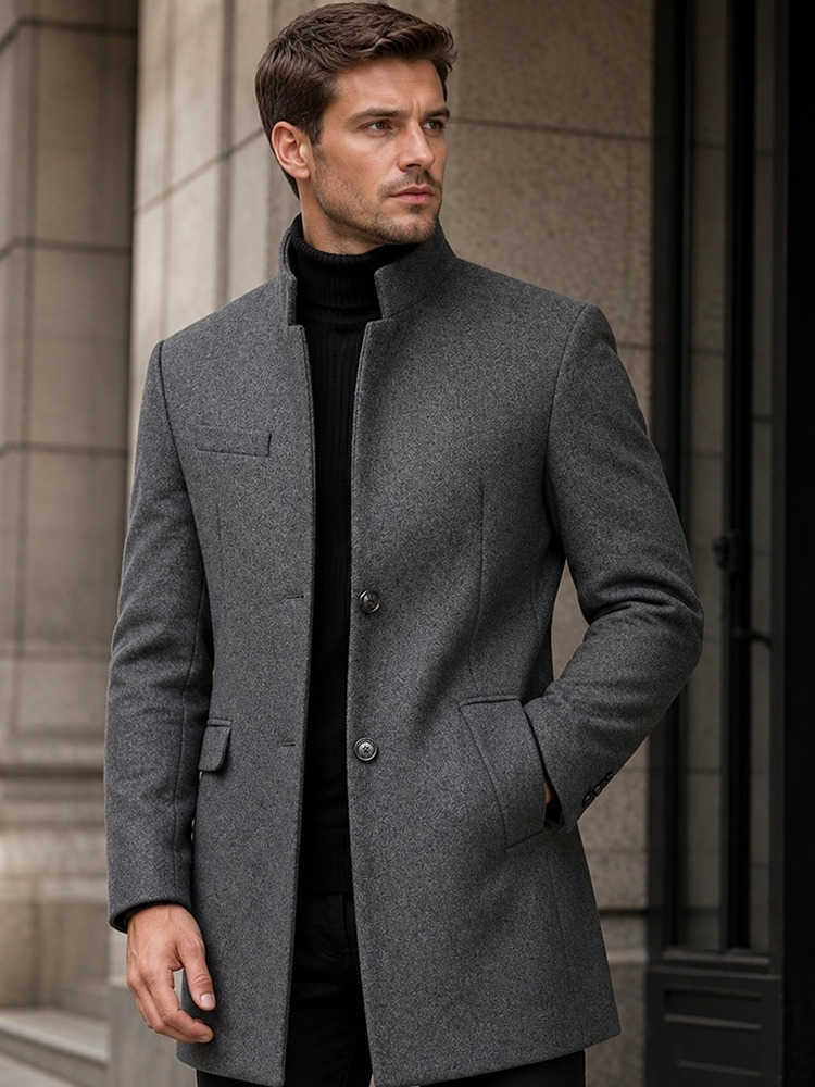 2026 Blends Men's Men's Wool Wool Blend Trench Coat Chinese Style Business Casual Long Jacket Solid Color Autumn Winter Overcoat Male D260