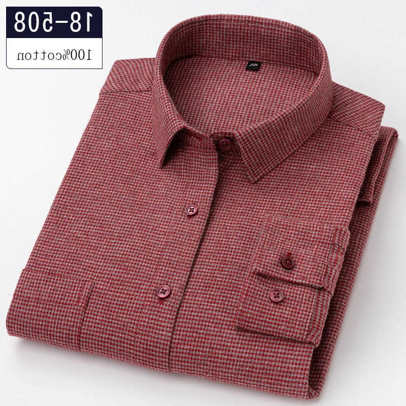 High-Quality Men's Casual Shirts 100% Cotton Houndstooth Full Shirts for Men Slim Fit Casual Shirt Long-Sleeve Plaid Soft Designer Clothes Ro H
