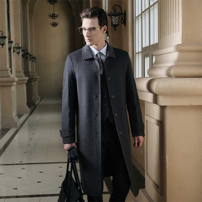 100% Men's Wool Blends Men's merino wool coat casual solid color coat loose lapel single-breasted double-sided wool coat long pocket D2609