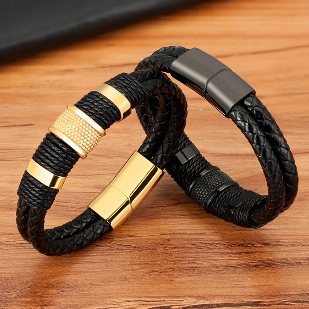 TYO Braided Rope Wrap Leather Bracelets For Men Bangles Fashion Male Women Charm Stainless Steel Clasp Jewelry DIY Customization 260920