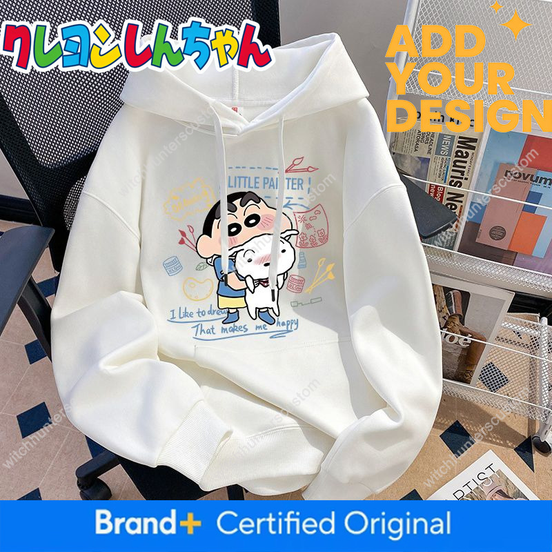 Spring and autumn fleece-lined thick casual warm long-sleeve top, Japanese-style retro Crayon Shin-chan print hooded sweatshirt, trendy f3
