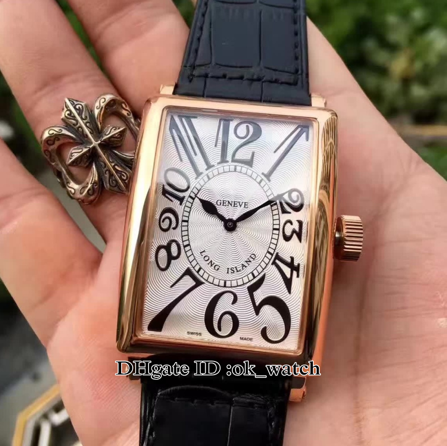 New High Quality Long Island 1200 Automatic Mens Watch 35mmX50mm White Dial Rose Gold Case Black Leather Strap Gents Fashion Wristwatches