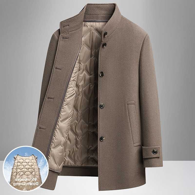 Woolen Men's Men's Wool Blends Coat Autumn Winter Mid-Length Business Double-Faced Warm Outerwear with 95 Duck down Inner Vest Unisex D260
