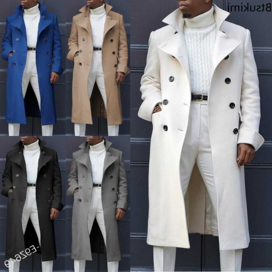 2026 Men's New Wool Blends Autumn Winter Men's Trench Coat British Style Fashion Slim Fit Double Breasted Overcoats Mid-Length Casual Wool