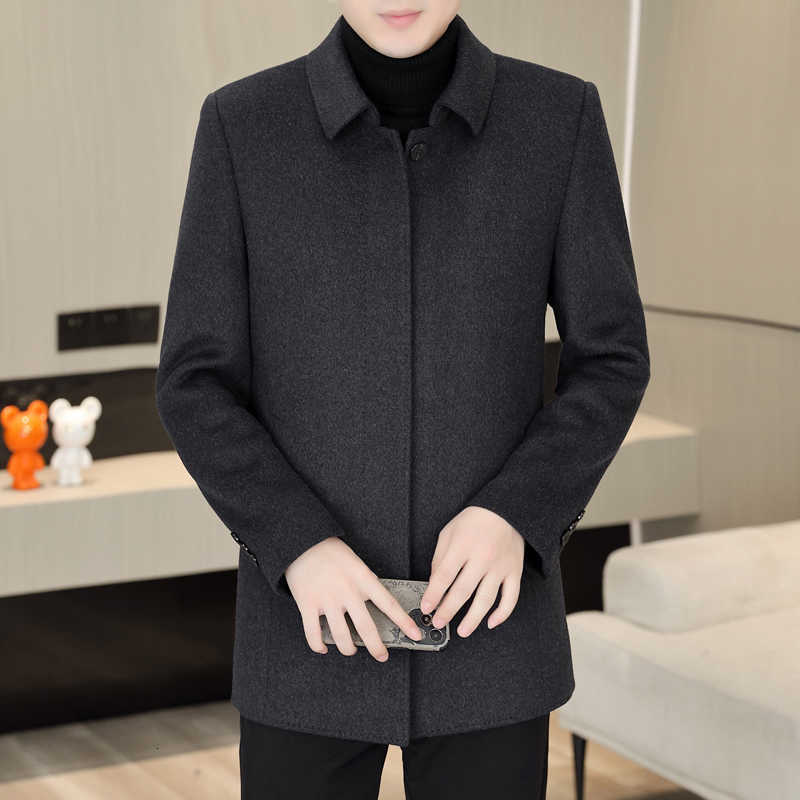 Men's Blends Men's double-sided Wool tweed lapel wool coat medium length with a removable inner lining of 72% wool and 90% white duck down