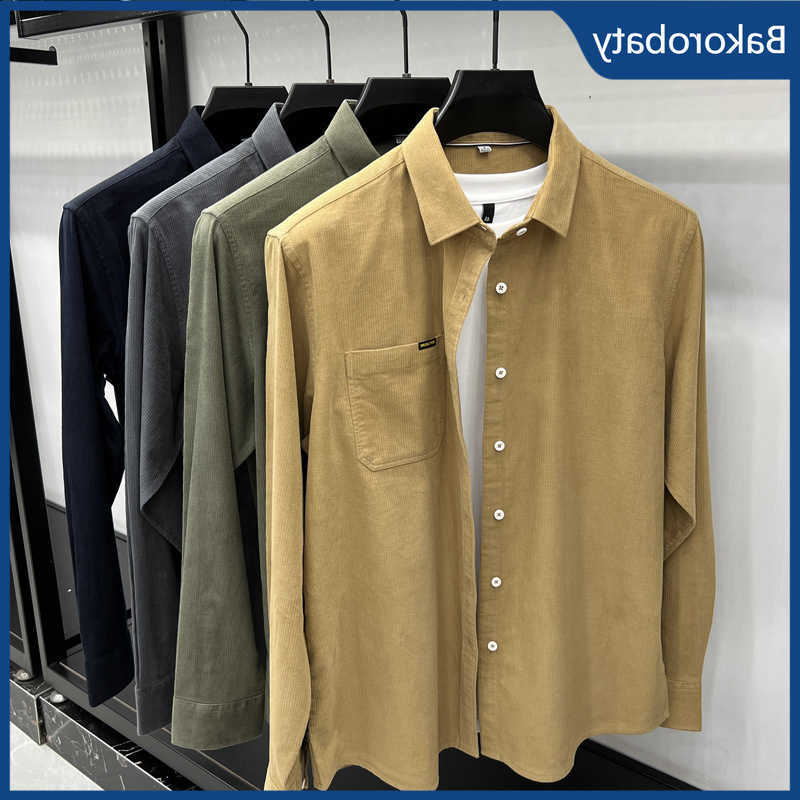 New Men's 2026 Casual Shirts Men's Corduroy Long Sleeve Shirts Business Casual Loose Pockets Camisas Spring Y2K Vintage Streetwear T Shirt