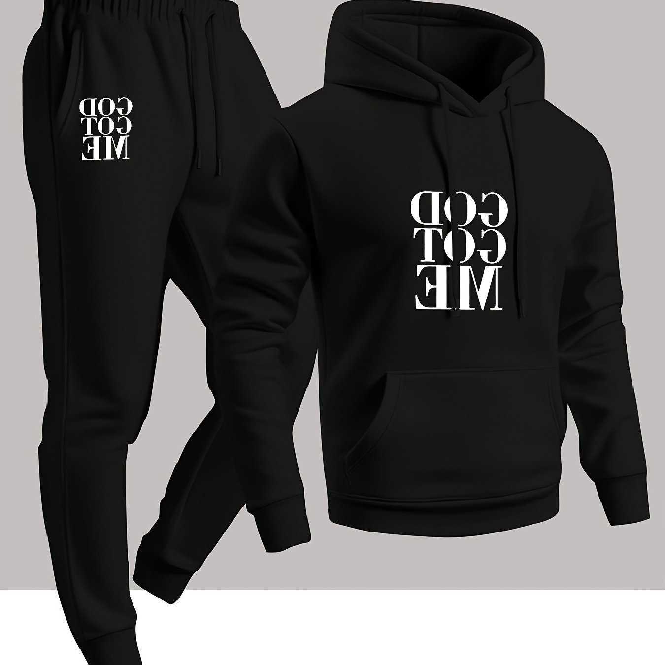 comfortable Men's Men's Hoodies Sweatshirts casual sports outfit trendy letter patterned hooded sweatshirt and pants set of 2 pieces D2609