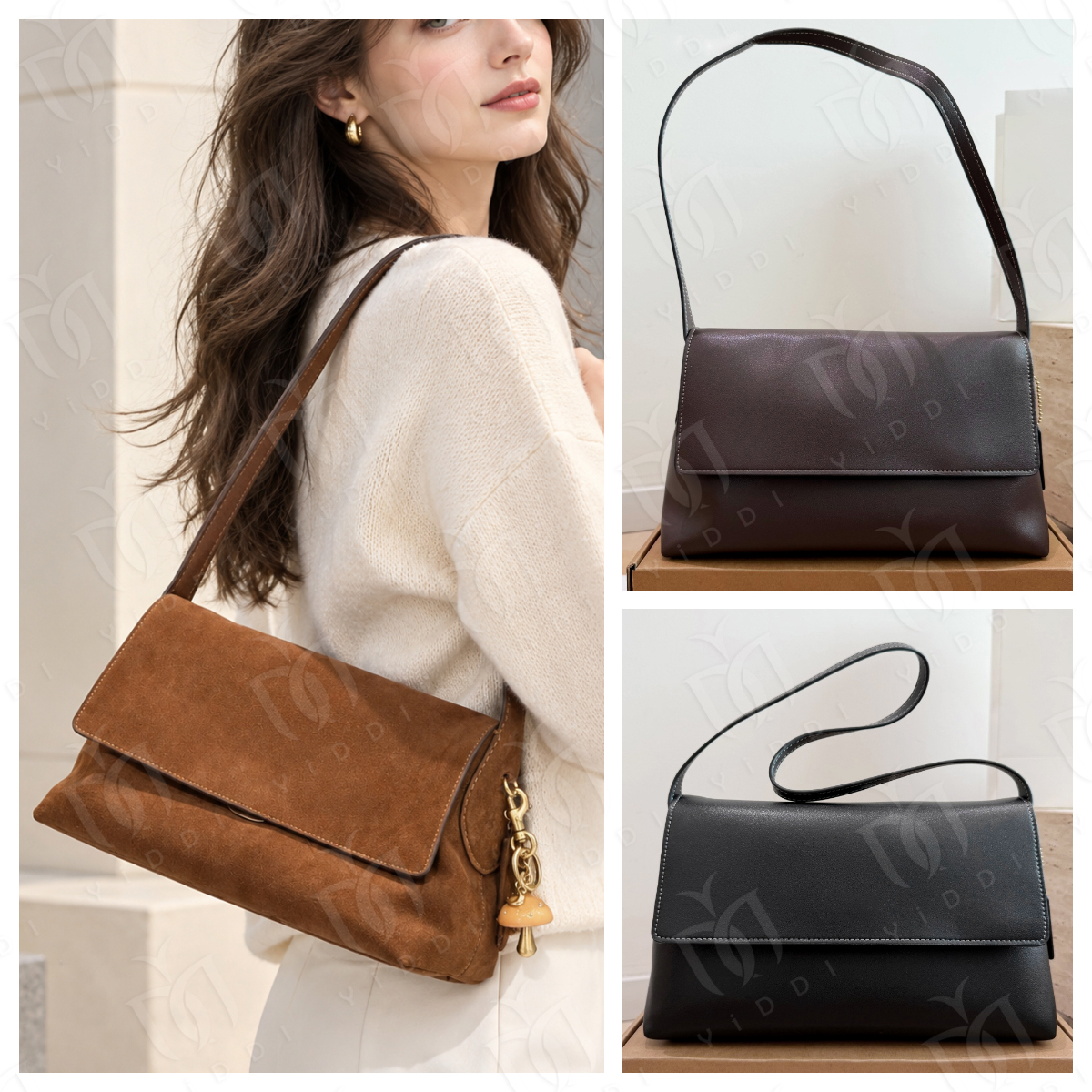 Women Fashion Retro Designe Suede Bsg Chelsea 30 Large Capacity Flap Shoulder Bag Soft Leather Slouchy Handbag Shoulder Commute bag Large Luxury Wor