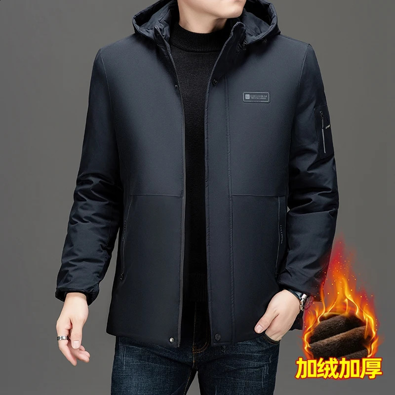 Thick Velvet Parkas Coat Men Fashion Casual Fleece Warm Padded Jacket Winter Windproof Detachable Hooded 260920