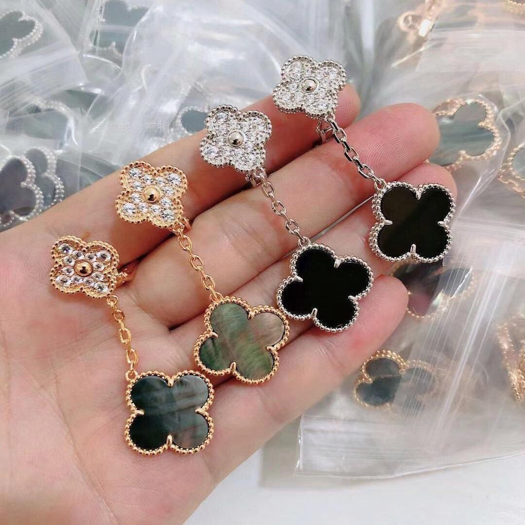 Vca earrings designer for women four-leaf clover for women, 18k rose gold plated, light luxury with a high-end feel, double-flower butterfly earring