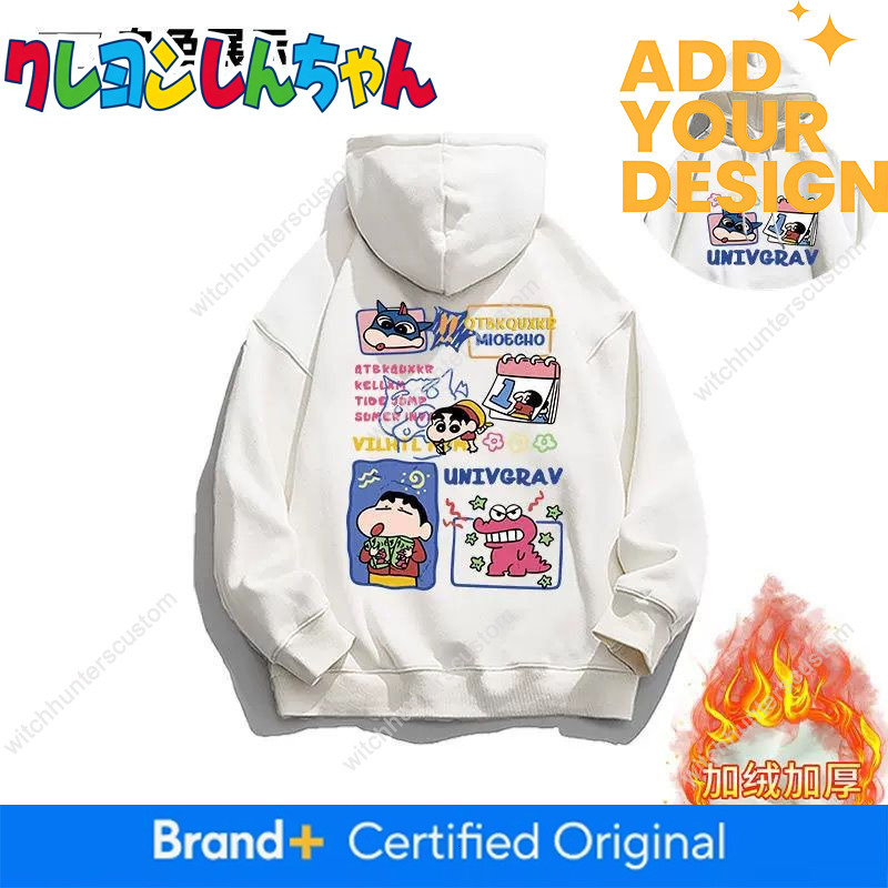 Design unico, felpa con cappuccio trendy per uomo e donna, collezione autunno/inverno, con stampa cartoon Crayon Shin-chan, perfetta come outfit di