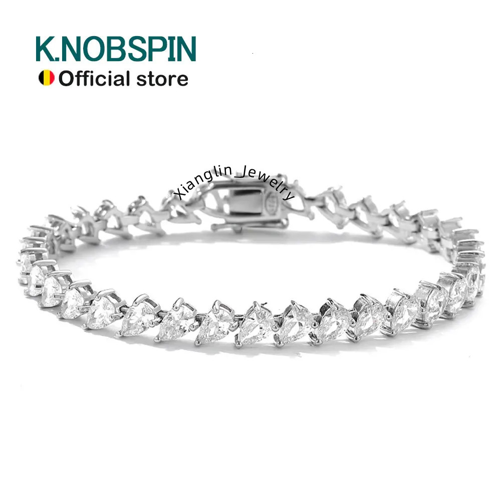 KNOBSPIN 4x6mm Pear Moissanite Tennis Bracelet s925 Sterling Silver Plated 18k White Gold with GRA Fine Bracelet for Women Man