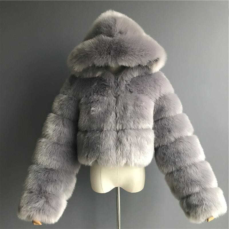 Aerican European New Fashion Women's Solid Color Siple Basic Casual Elegant Spliced Long Sve Hooded Faux Fur Coats Feale D260921