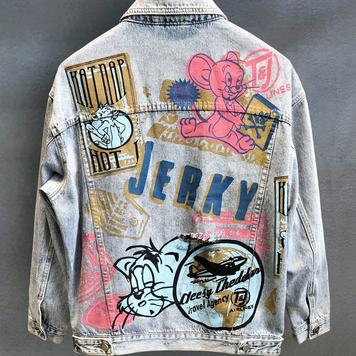 Mens Designer Jacket High-end Fashion Cartoon Print Winter Street Style Couple Style Top Loose Plus Size Denim Shirt Outdoor Casual Youth Men's