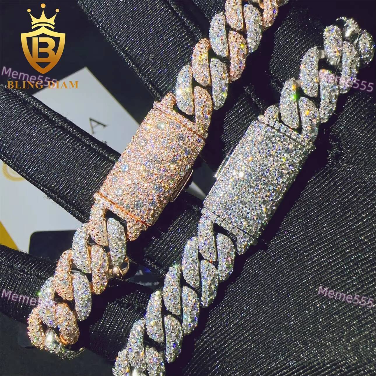 Moissanite Setting Hip Hop Sterling Silver 925 Iced Out Moissanite Diamond 12mm 15mm Fine Jewelry Miami Cuban Link Chain Bracelet