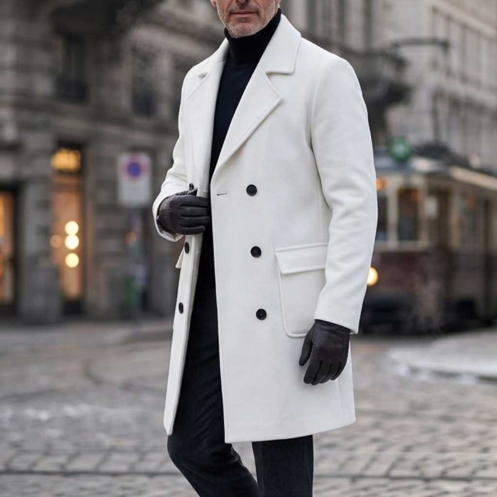 Winter Men's New Wool Blends Men's Double-Breasted Trench Coat Knee-Length Multi-Pockets Warm Streetwear Business Casual Outerwear Garib S