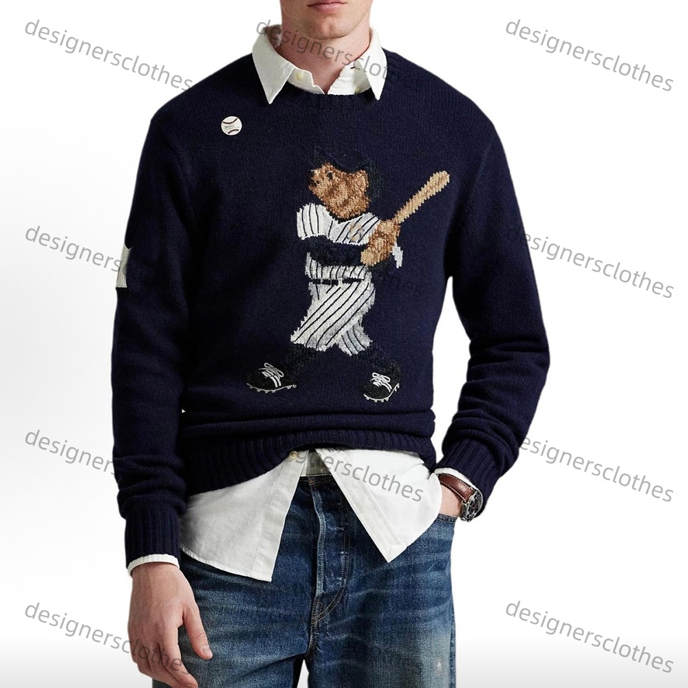 Luxury Designer Mens Sweaters Crew Neck Knitted Bear Jumpers American Flag Embroidery Bears Trendy HighEnd Comfortable Cotton Men Pullover Sweatshir