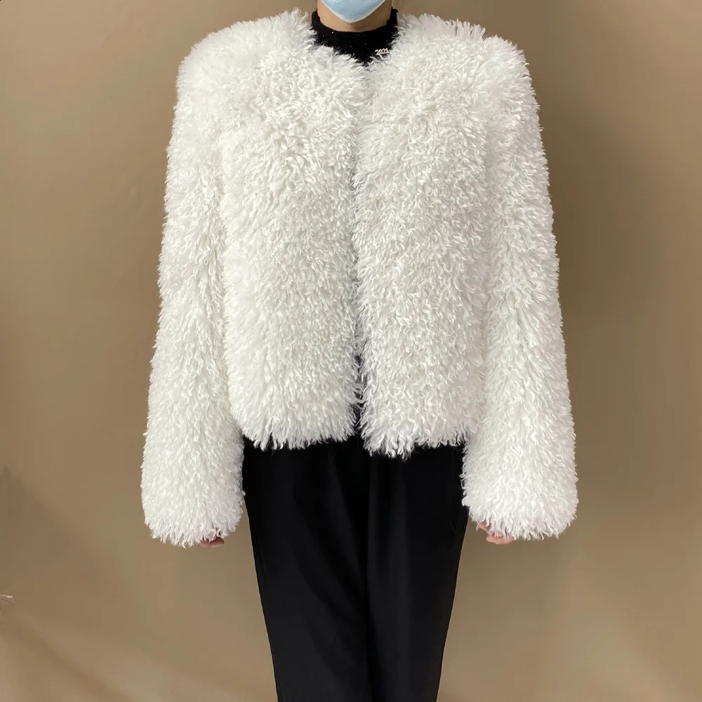 Womens Fur Coat Furry Lamb Wool Faux Female Shaggy Sheepskin Winter Artificial Jacket 260921