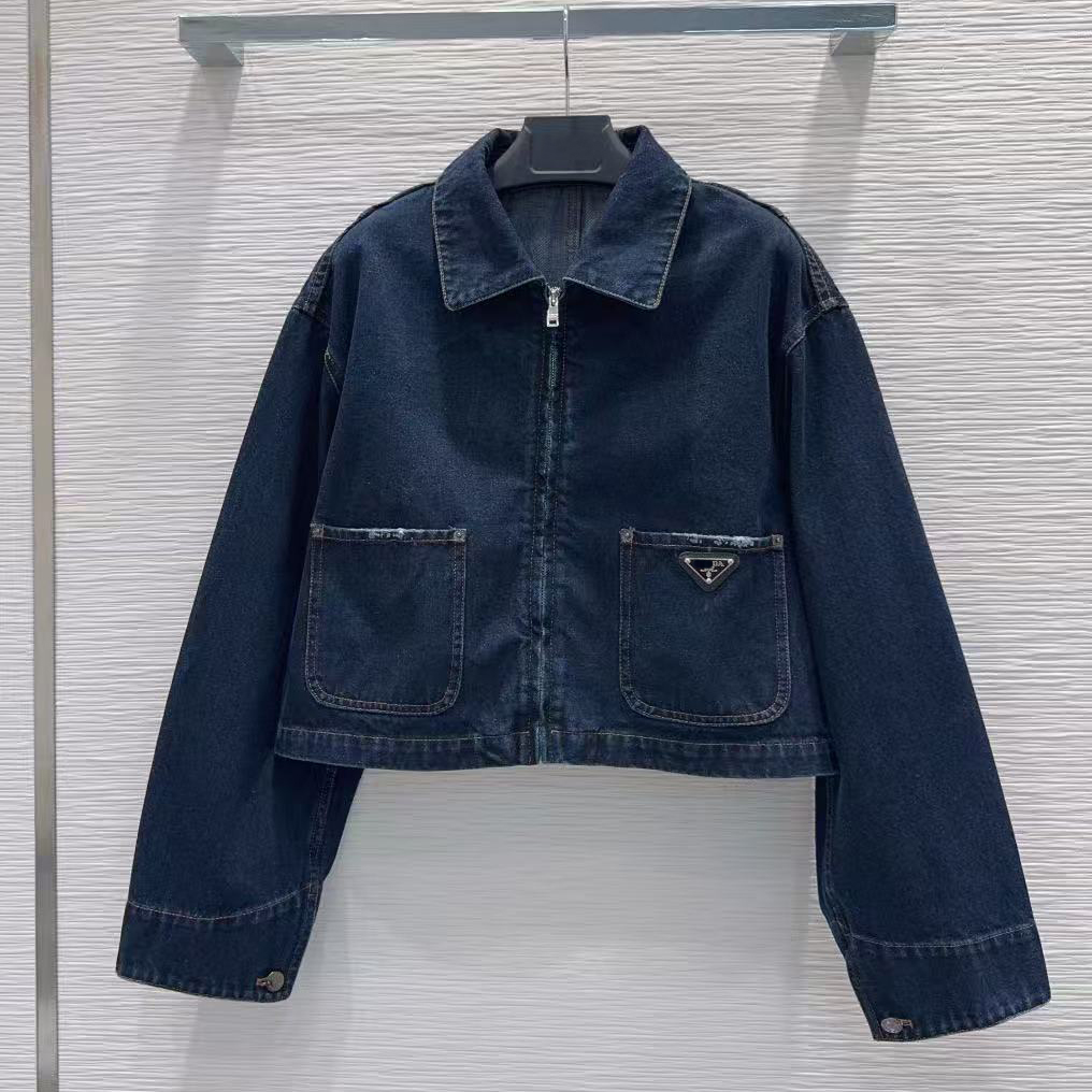 High-quality women's jacket, new designer triangle logo vintage turn-down collar denim jacket