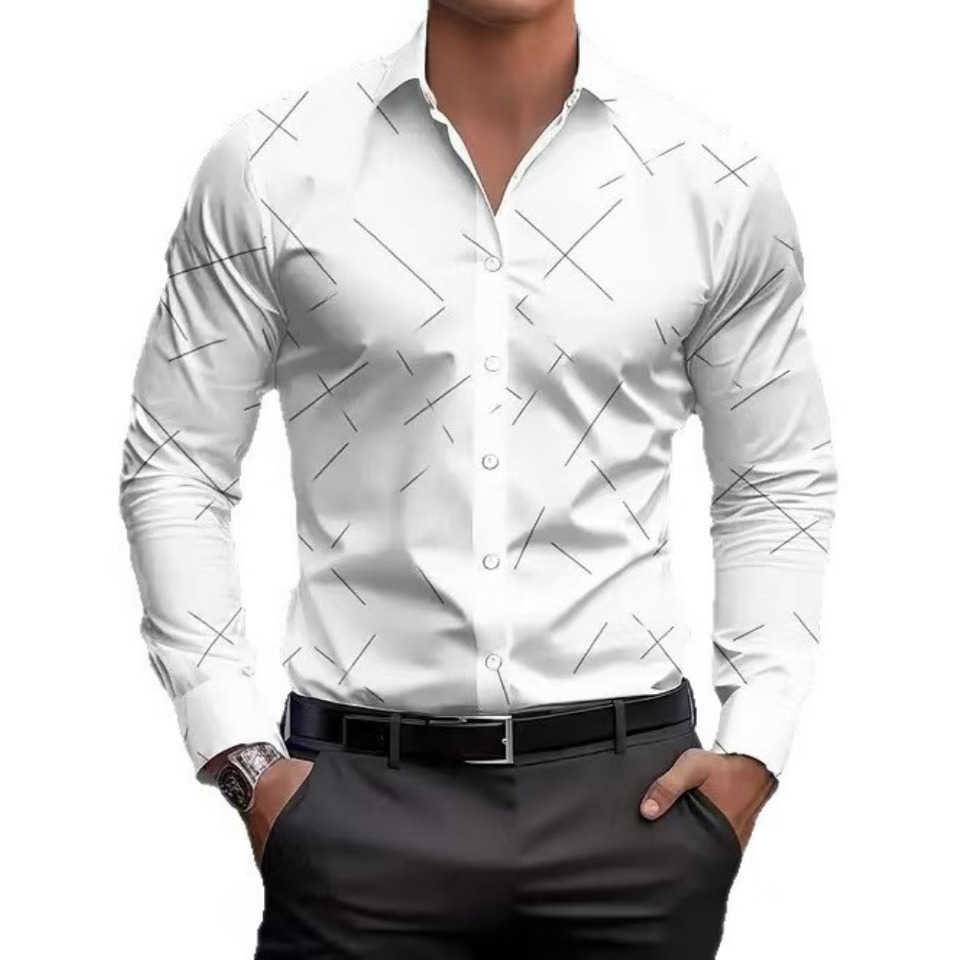 Stripe Men's Casual Shirts Simple Print Men's Long-sleeved shirts Fashion Lapel Single-Breasted Tops Business Casual Style Men Social Shir