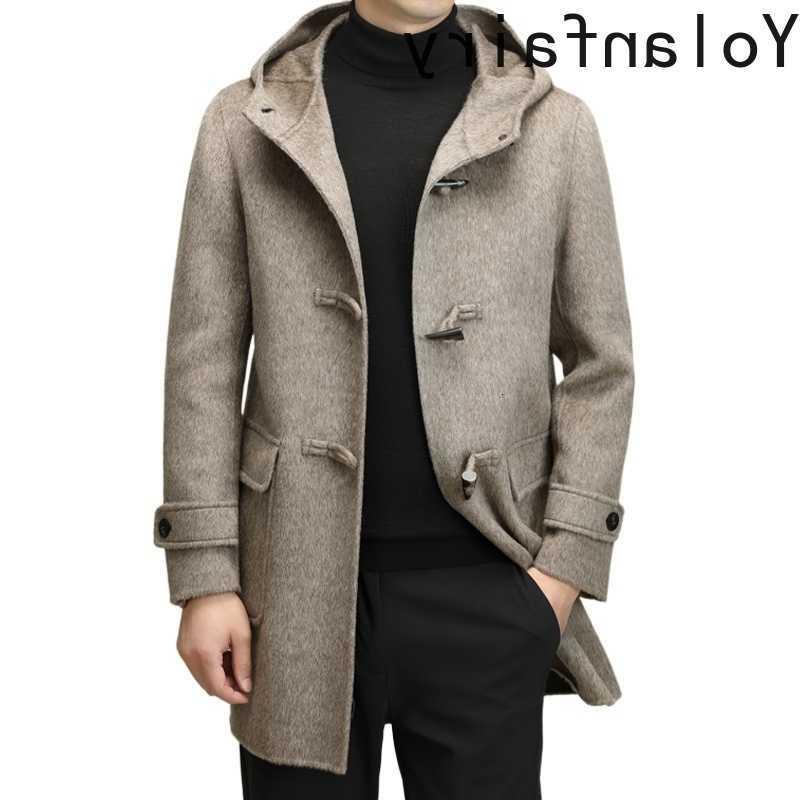100% misto lana da uomo YOLANFAIRY Giacca da uomo in lana double-face Abiti in pura lana per uomo Giacche Versatile Casual Cappotto con cappuccio di