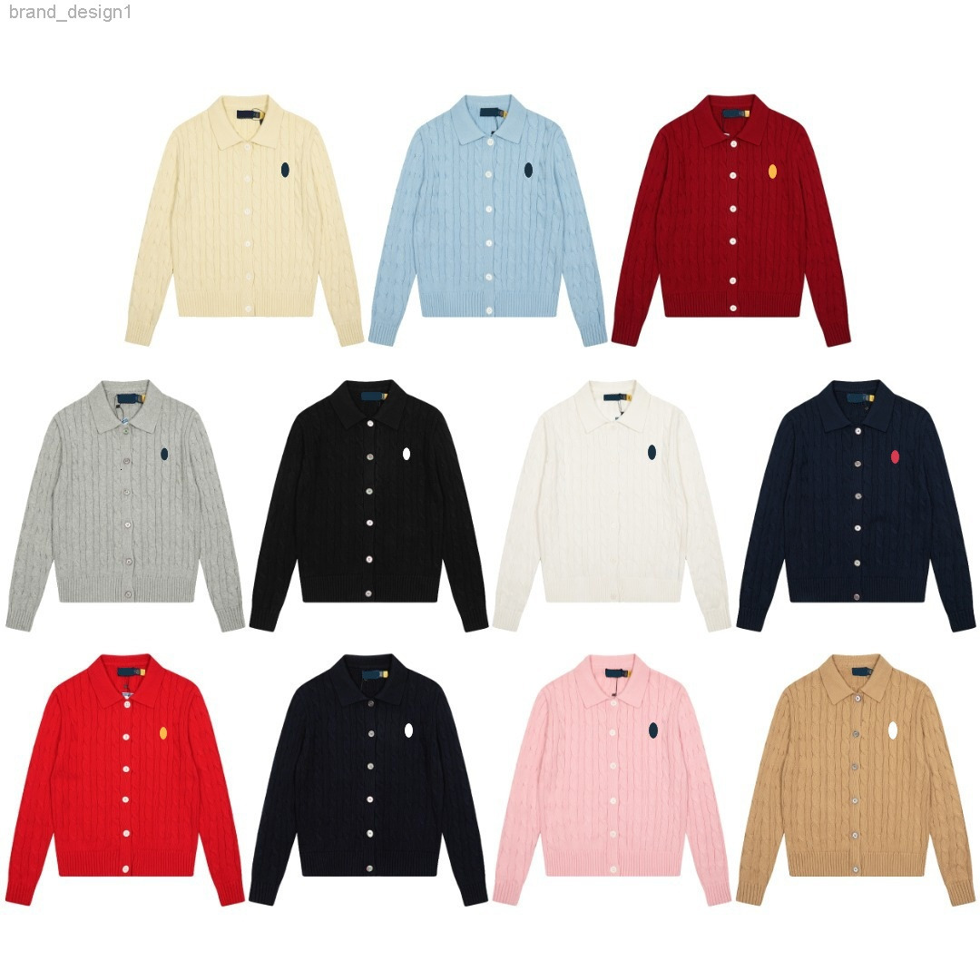 Women Polo Sweaters Designer Classic Embroidered Womens Twist Knit Sweaters Round Neck Solid Color Casual Long Sleeve Lapel Cardigan Womens Sweater