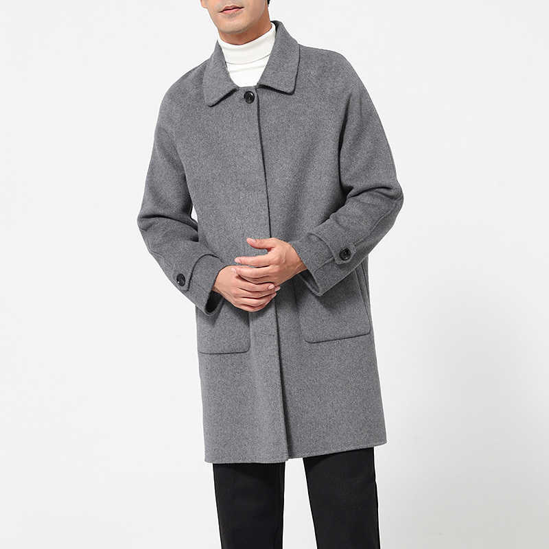 Wool Blends New Men'S Men's Coat 100% Pure Wool Mid-Length Double-Sided Woolen Trench Coat Autumn And Winter Business Casual Raglan Sleeve