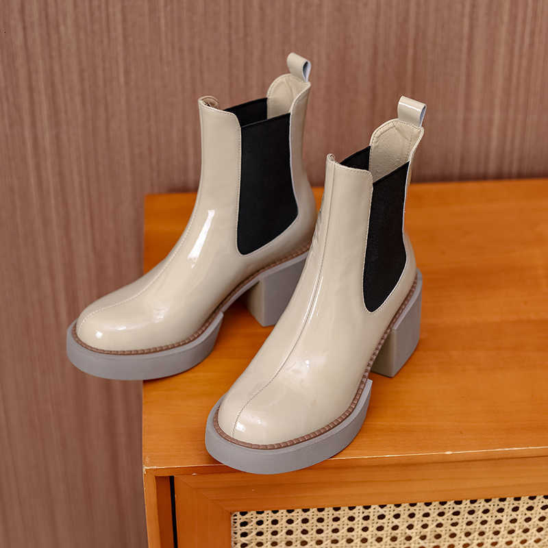 Botas de cuero de vaca para mujer, botines de moda, tacones cuadrados informales, botas Chelsea para oficina, zapatos antideslizantes con fondo grue