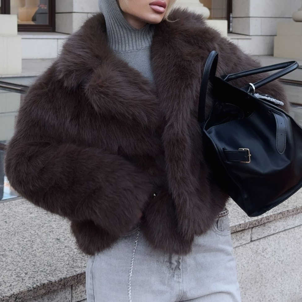 Faux Women Fur Coats Solid Fce Short Jackets Big Turn Down Collar Long Sves Thick Loose Elegant Casual 2026 Autun Winter D260921
