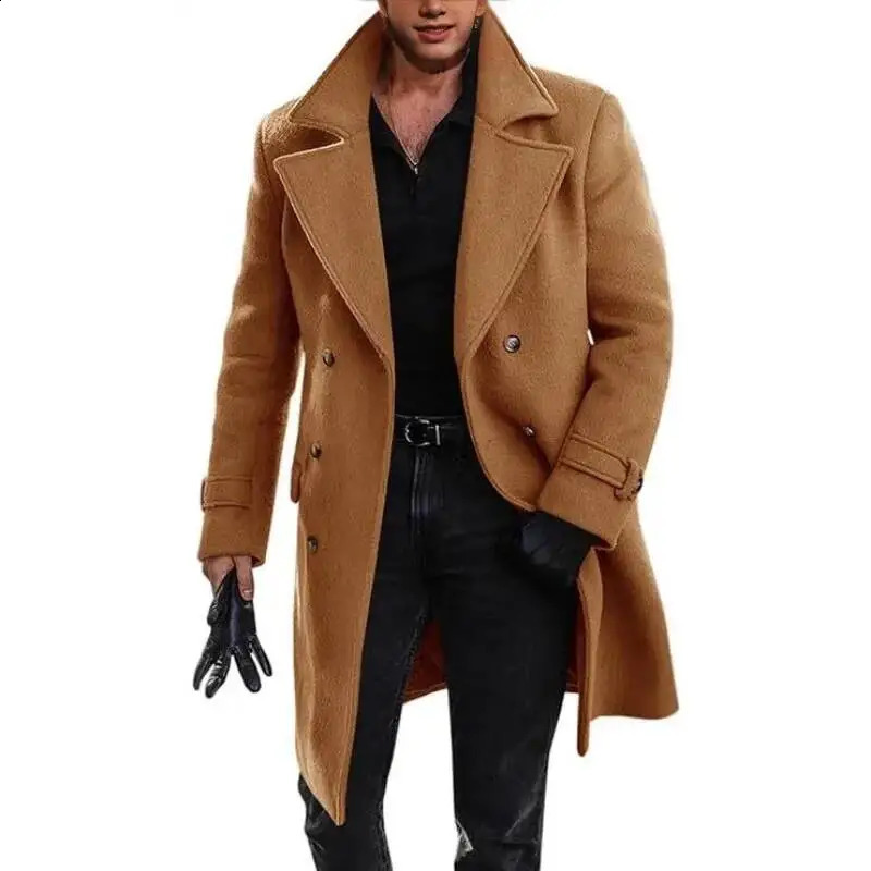 Men's Autumn Winter Casual Lapel DoubleBreasted Woolen Overcoat Male Solid Thicken Outdoor Wool Trench Coat Classic Windbreaker 260920
